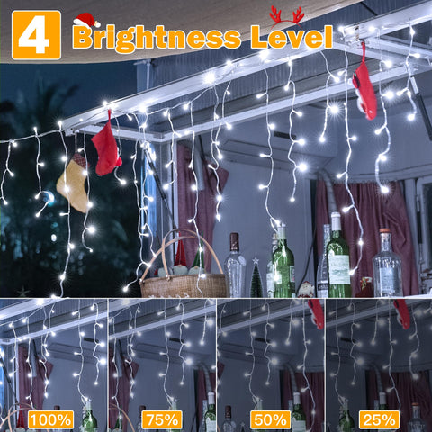 Ollny icicle lights connectable up to 3 sets to extend coverage.