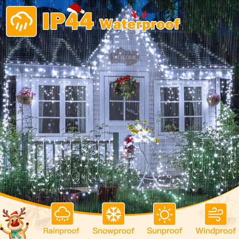 Ollny icicle lights IP44 waterproof design withstands rain for year-round use.