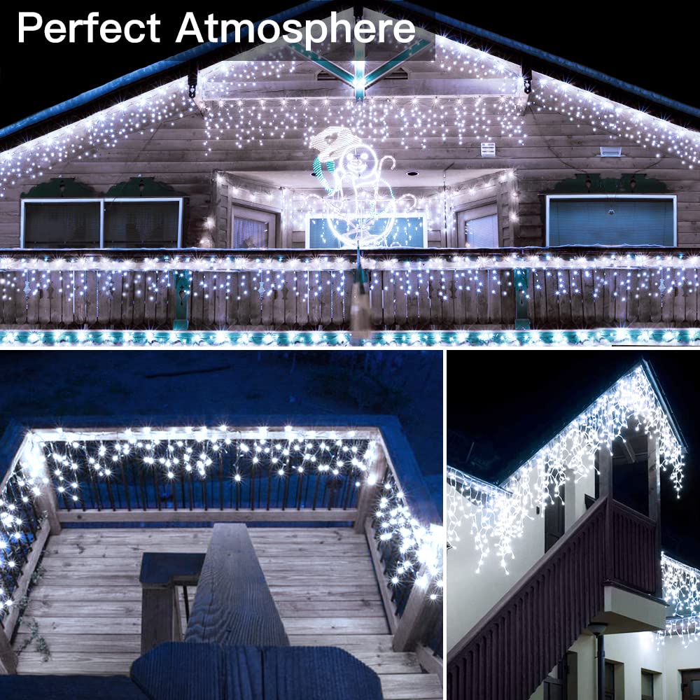 Ollny icicle lights suitable for eaves, patios, and fences.