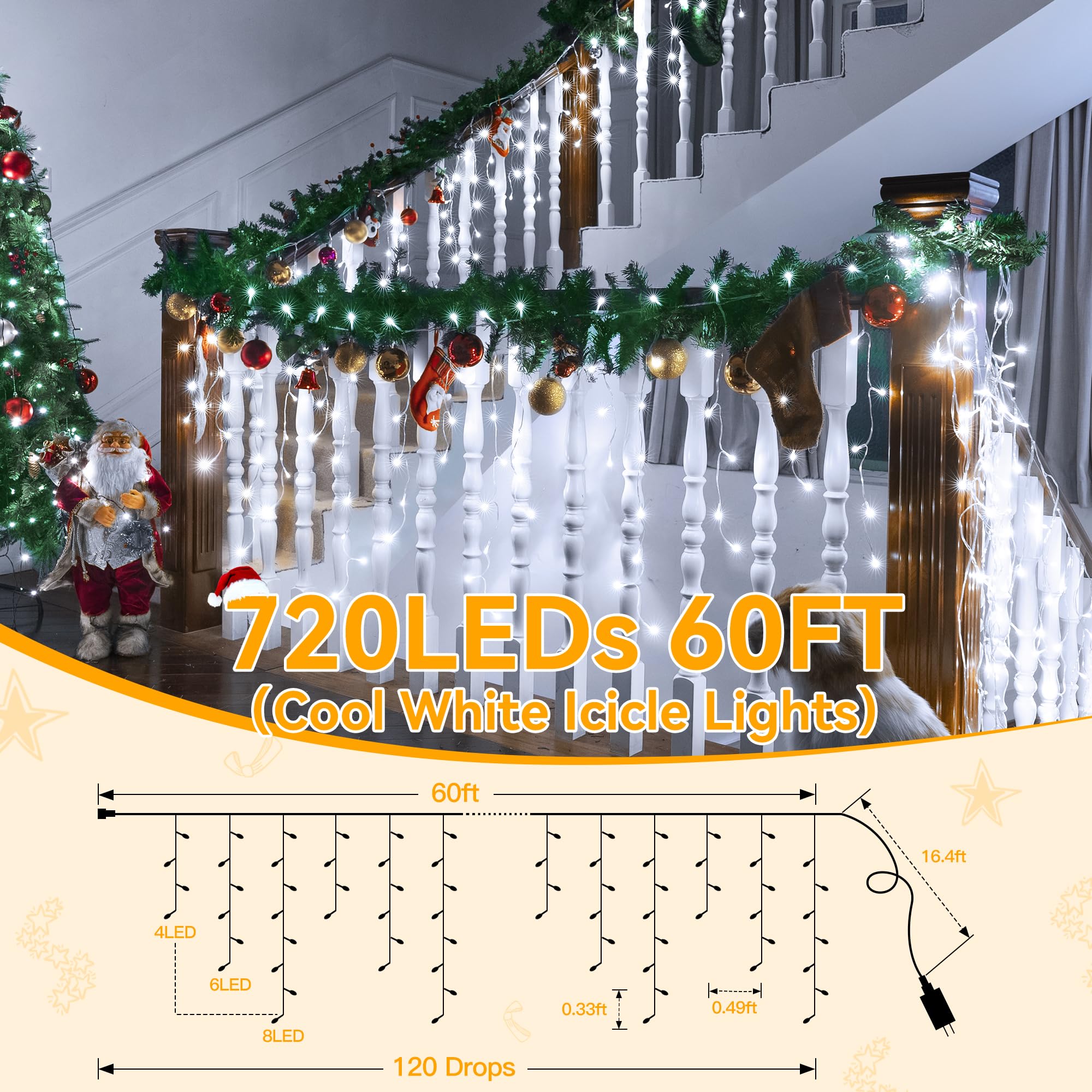 Ollny icicle lights remote control for easy mode changes during celebrations.
