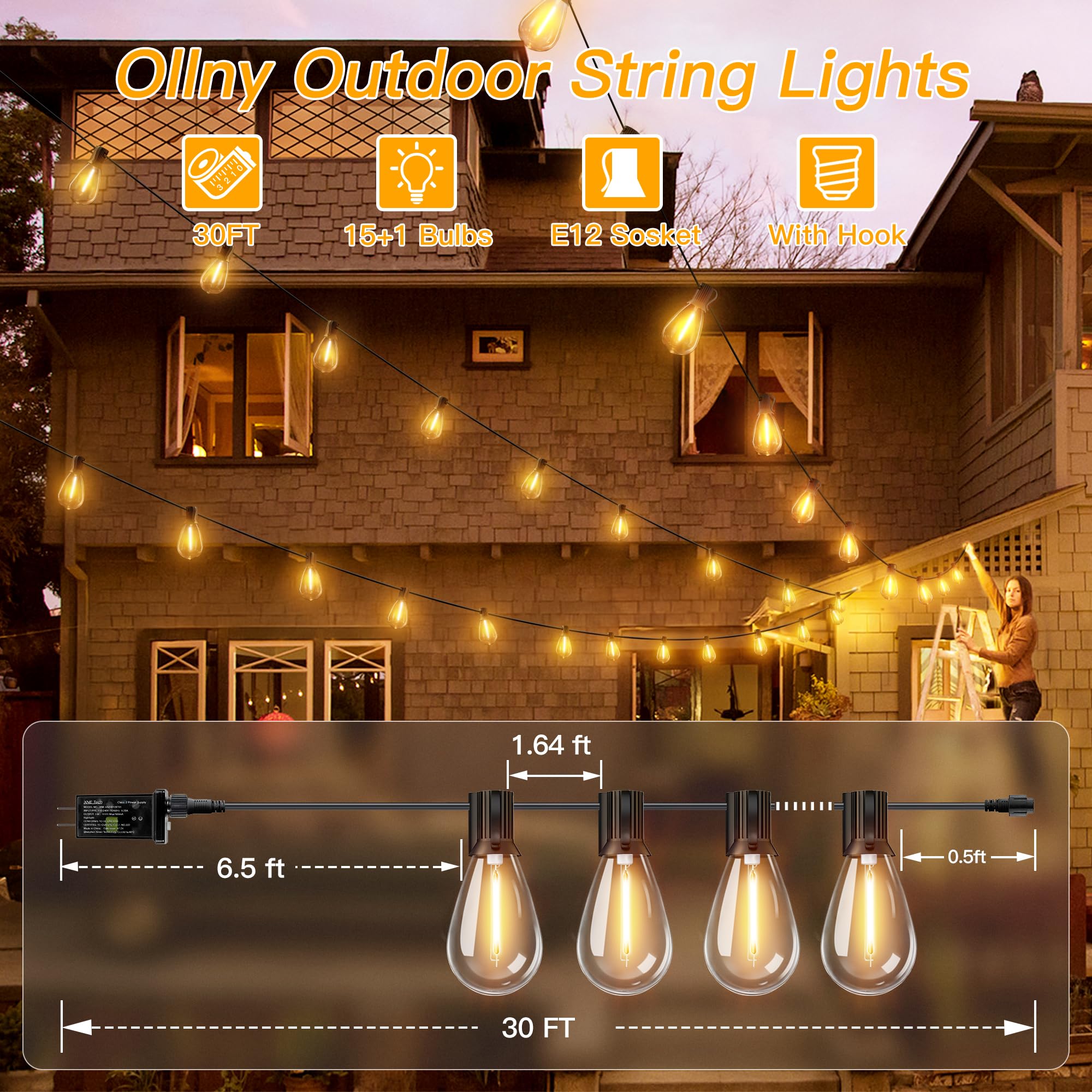 Ollny S11 30ft patio lights installed for balcony gatherings.