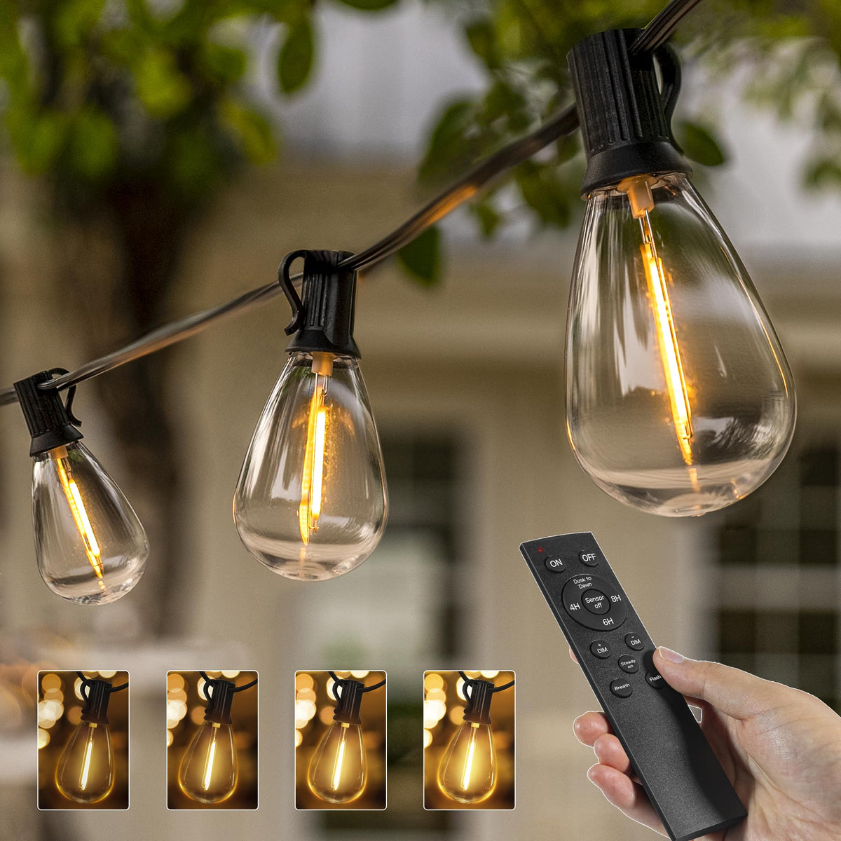 Ollny S11 remote control for easy timer and brightness settings, ideal for outdoor evenings.
