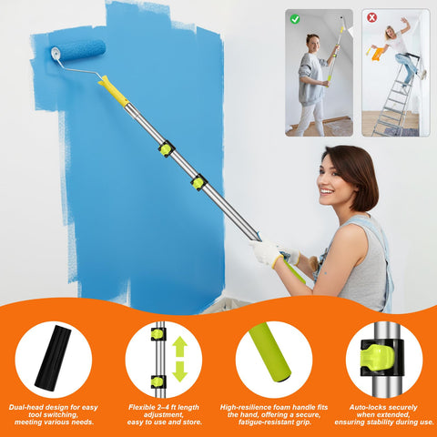 Olerqzer extension pole enabling reach to high walls without ladders.