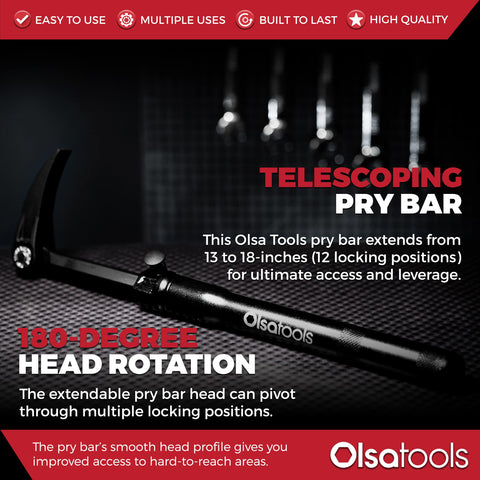 Olsa Tools adjustable pry bar angle adjustment enables precise leverage in tight spots