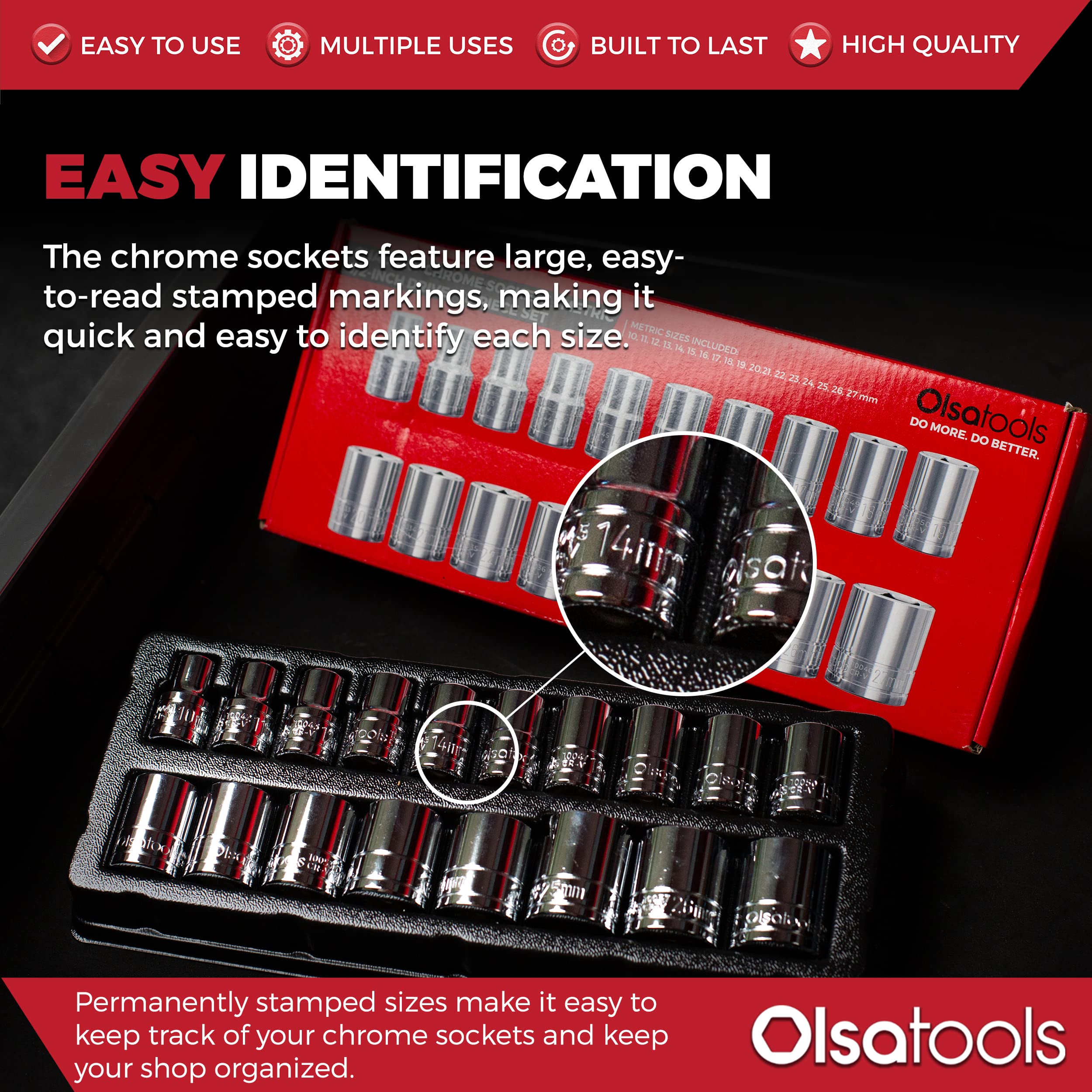 Olsa Tools chrome-plated finish close-up highlighting durability and corrosion resistance.