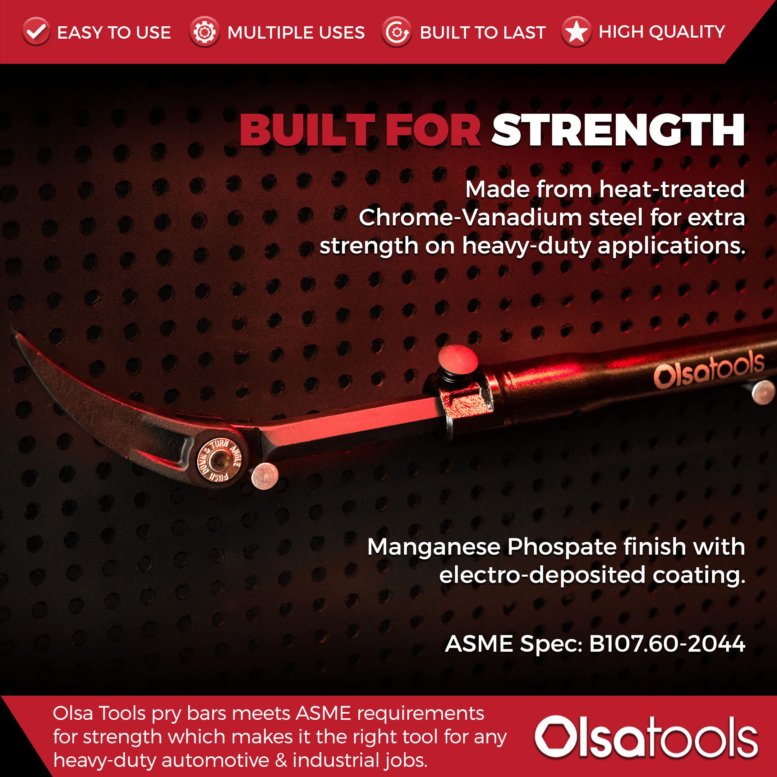 Olsa Tools indexing pry bar locking mechanism keeps positions secure during use