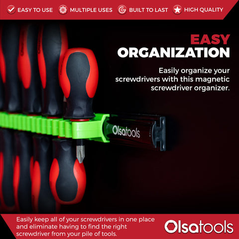 Olsa Tools Magnetic Screwdriver Organizer in drawer keeps screwdrivers neatly organized and accessible