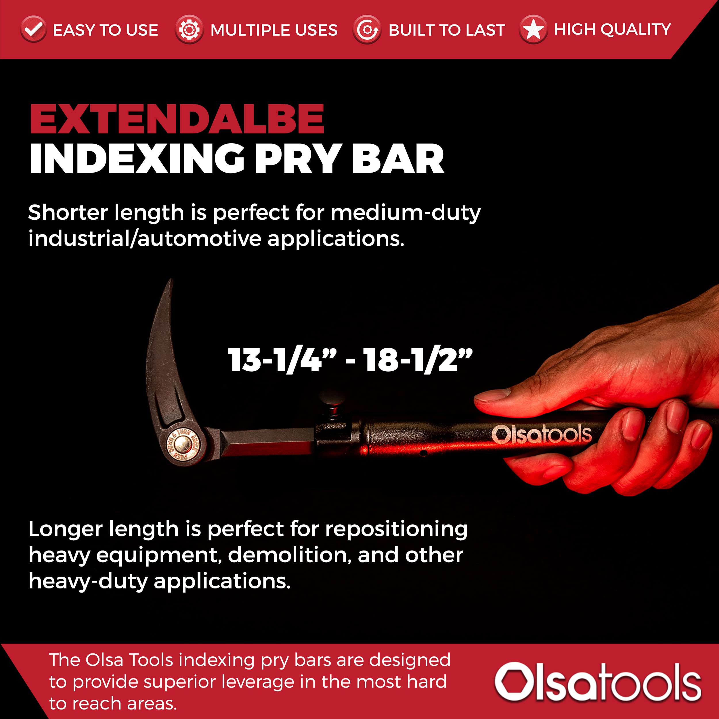 Olsa Tools professional-grade pry bar steel construction delivers durable leverage