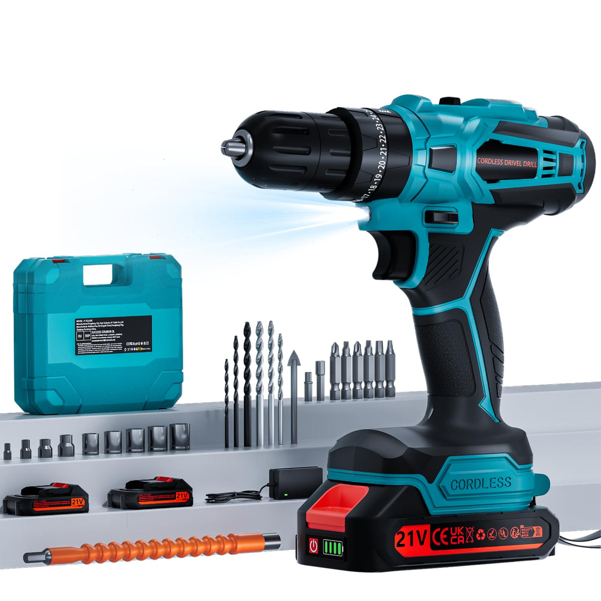 Olubfdh cordless drill 21V with two batteries for continuous power on long tasks