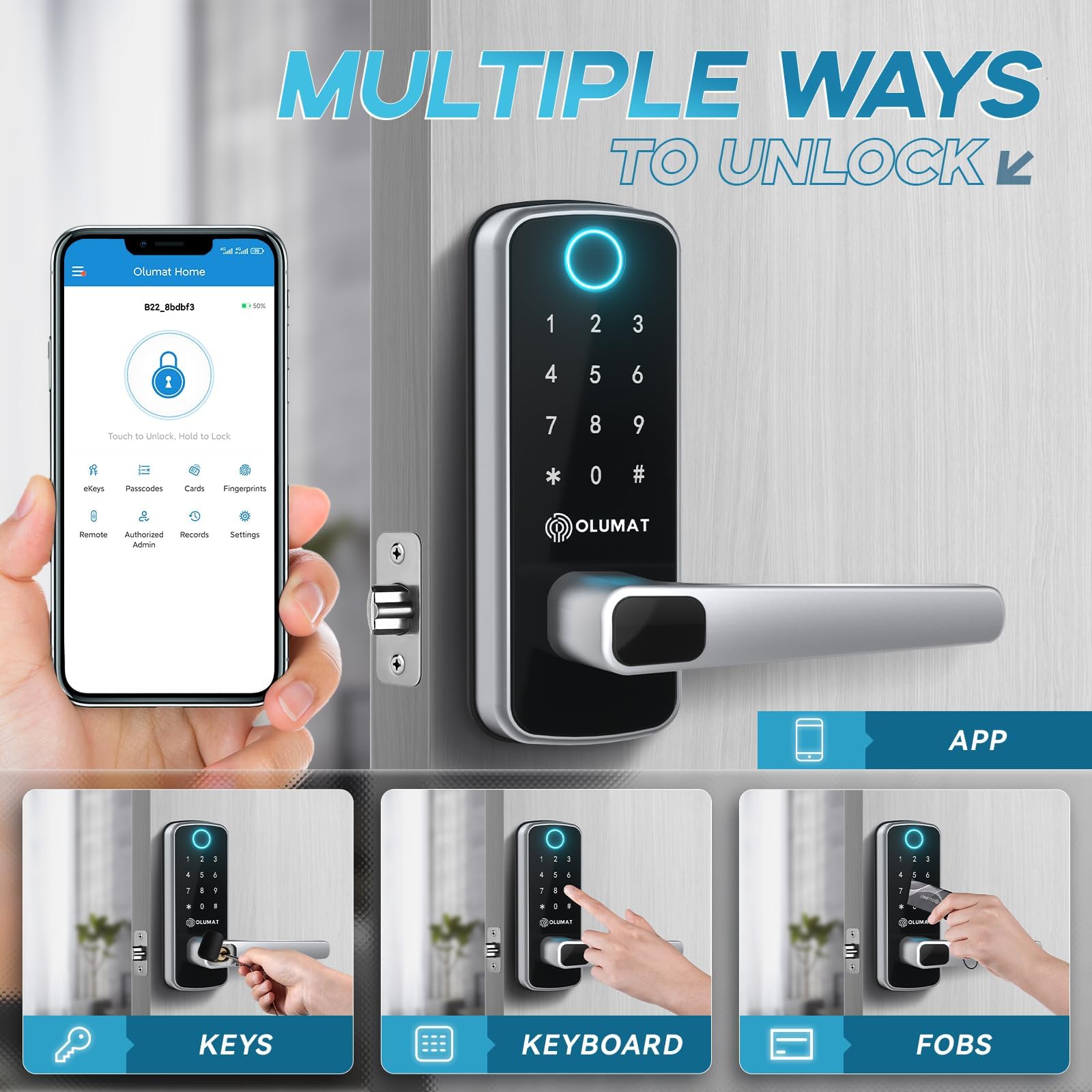 OLUMAT fingerprint sensor delivers fast, secure access.