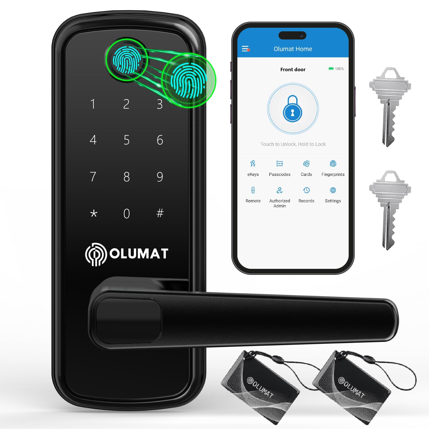 OLUMAT smart door lock fingerprint unlock for instant access.
