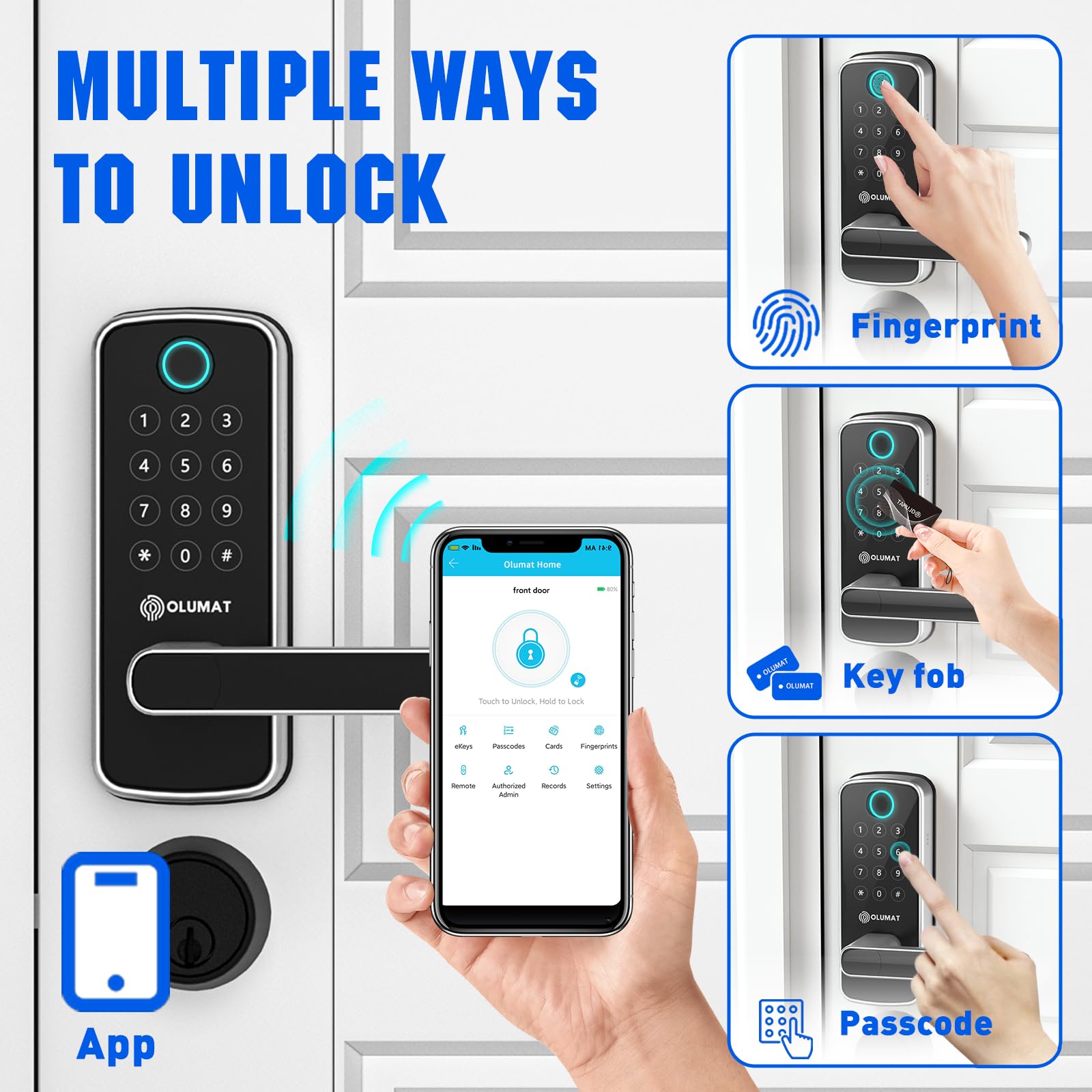OLUMAT Smart Lock fingerprint scan demonstrating biometric access for convenient entry