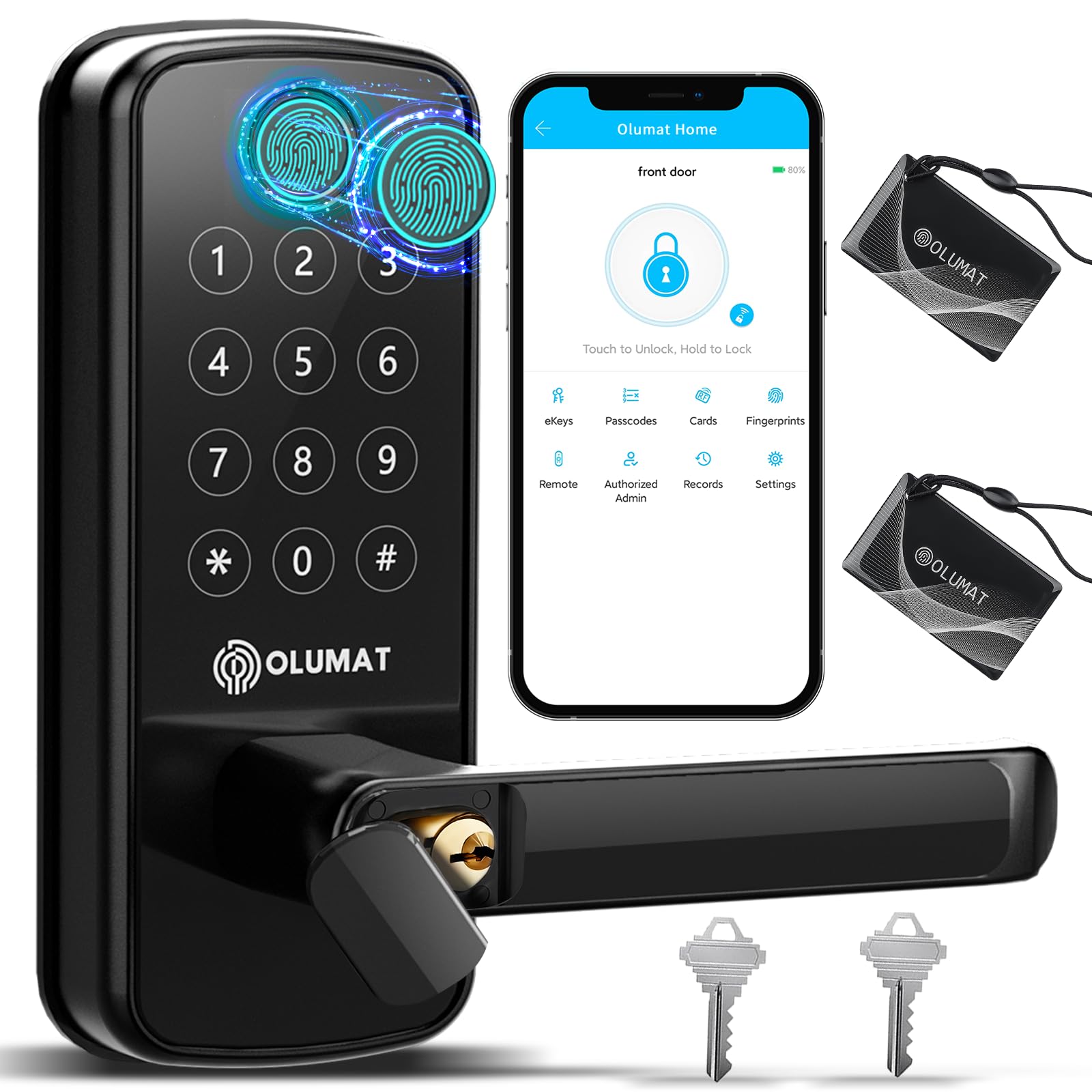OLUMAT smart lock handle at the front door for easy keyless entry