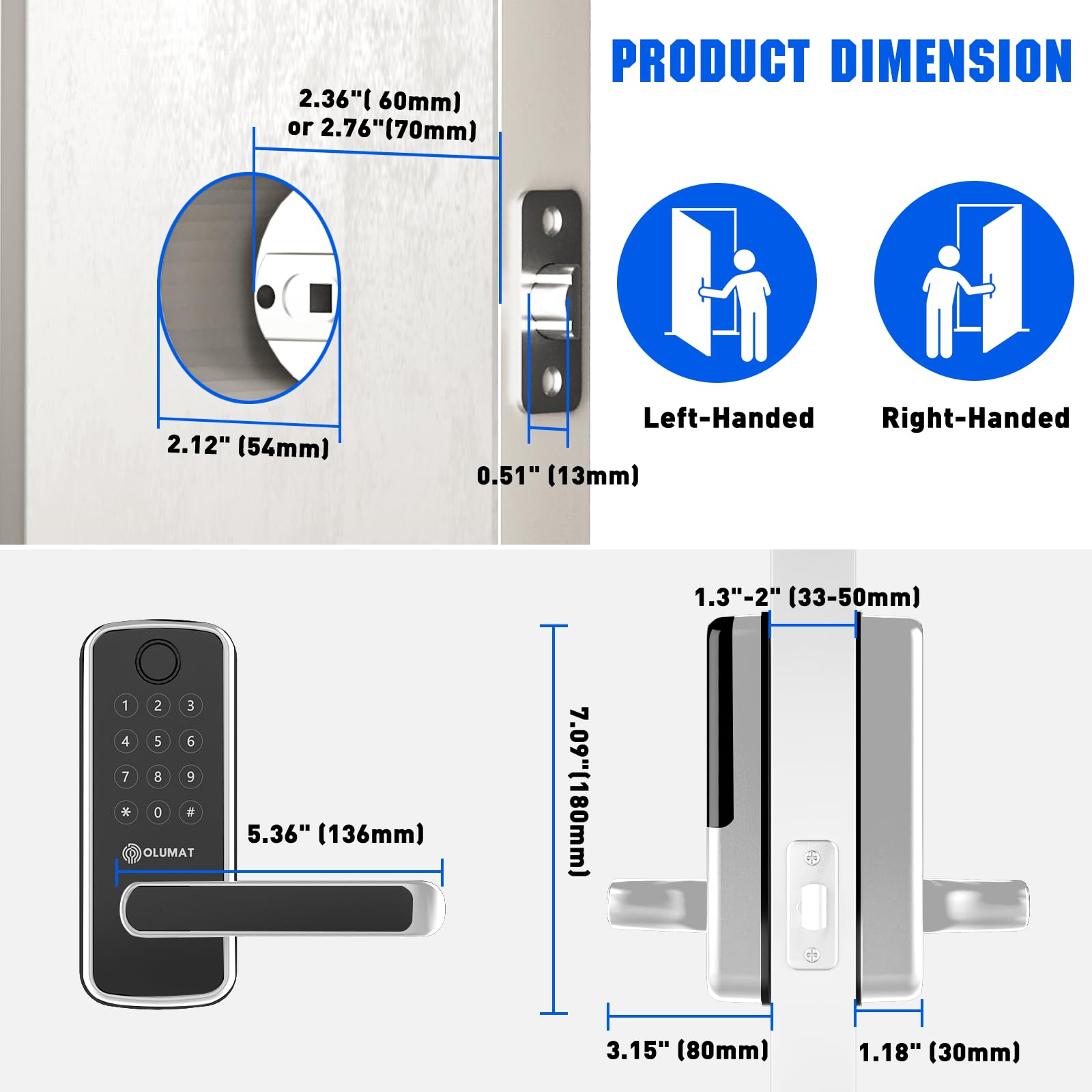 OLUMAT Smart Lock reversible handle suits both door orientations