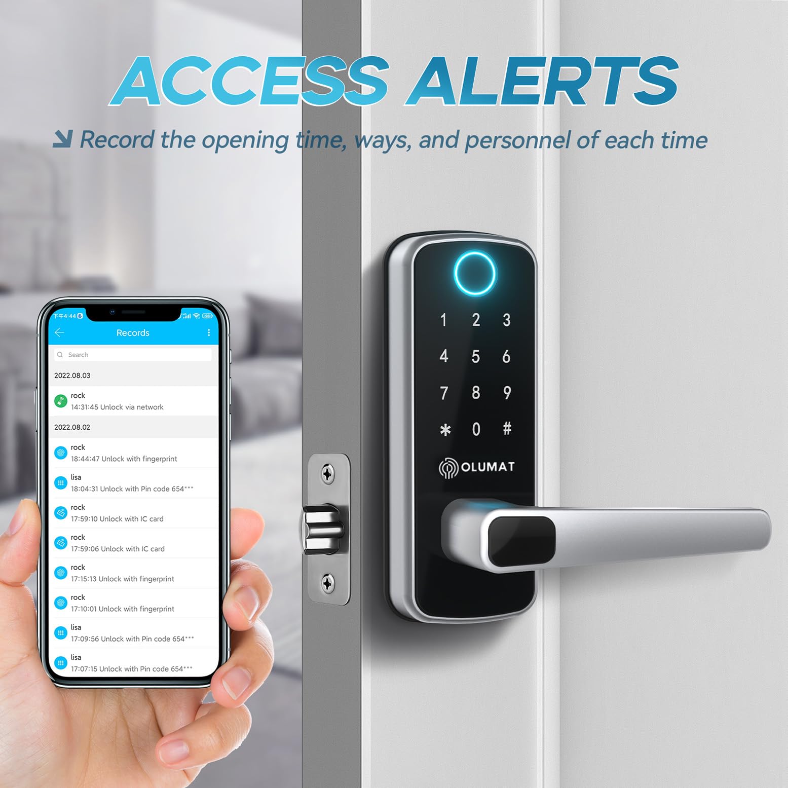 OLUMAT lock shown in a commercial setting for offices or stores.