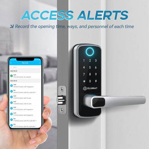 OLUMAT lock shown in a commercial setting for offices or stores.
