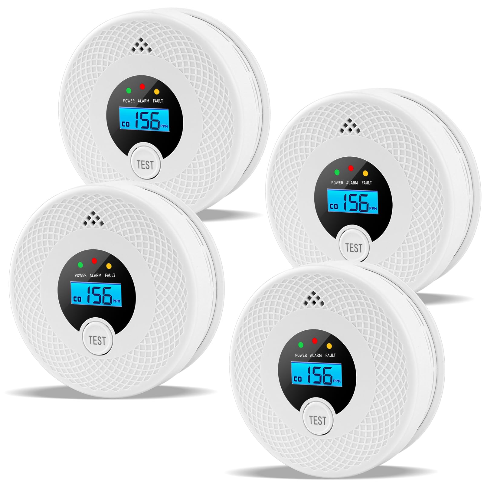 OLUNCLE 4 pack smoke and CO detector with test button and LCD display for home safety