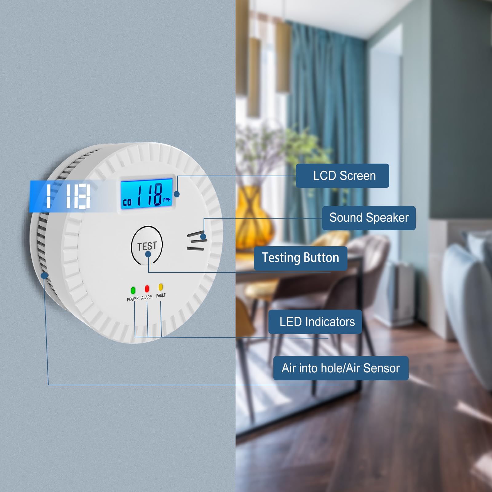 OLUNCLE dual-sensor 2-in-1 protection for home safety.