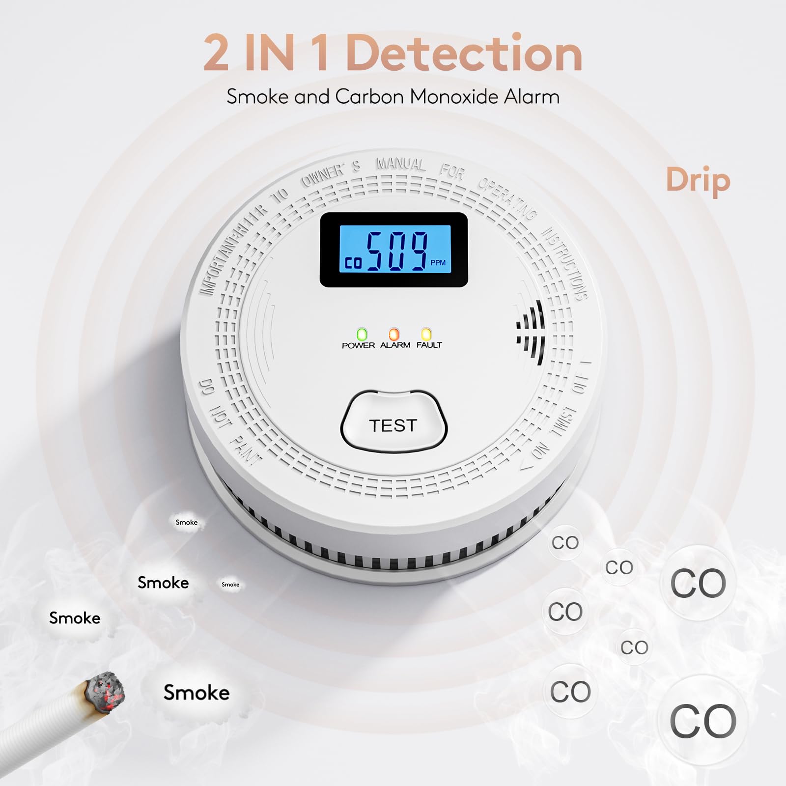 OLUNCLE dual sensors for rapid smoke and CO detection.