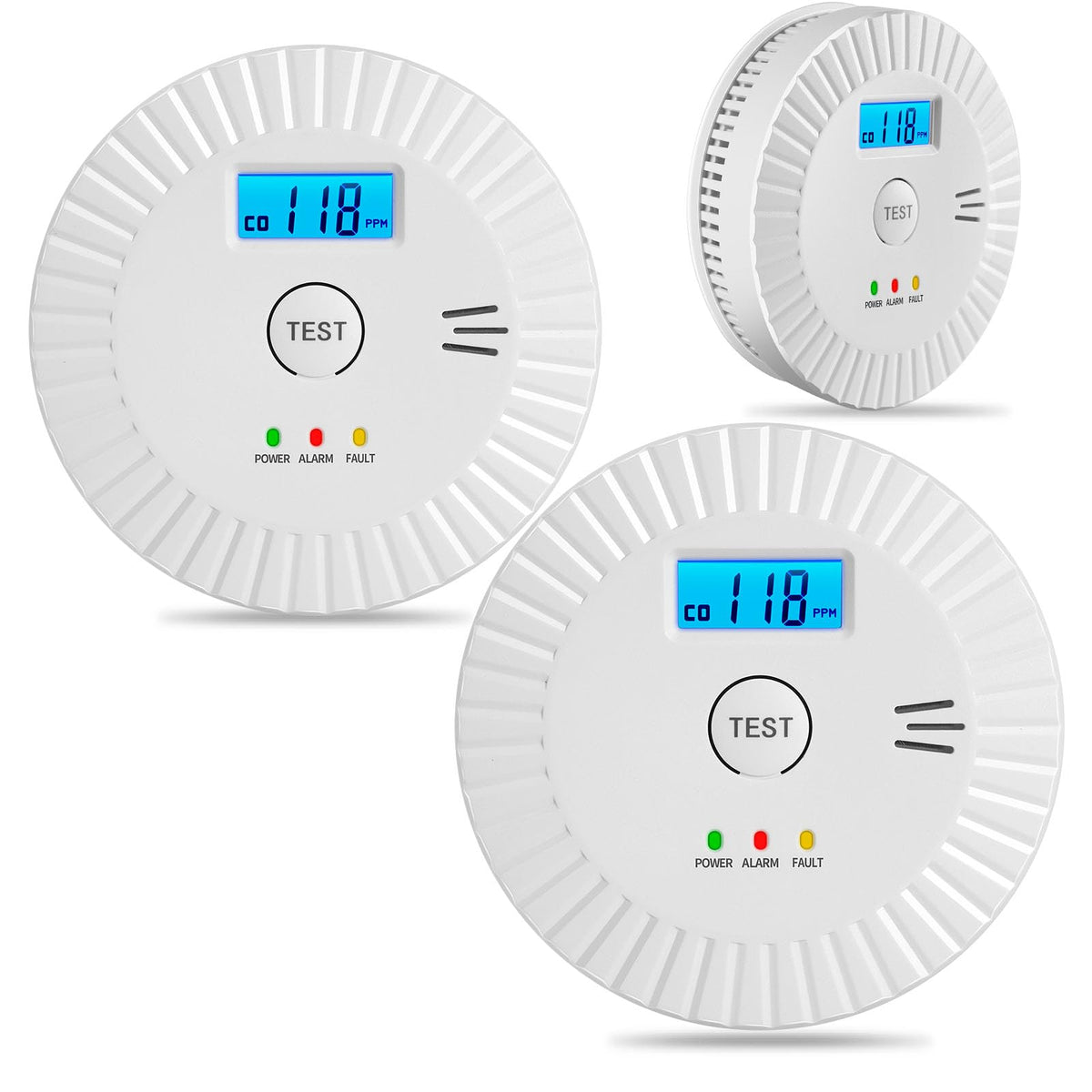 OLUNCLE smoke and CO detector with large LCD display for real-time readings.