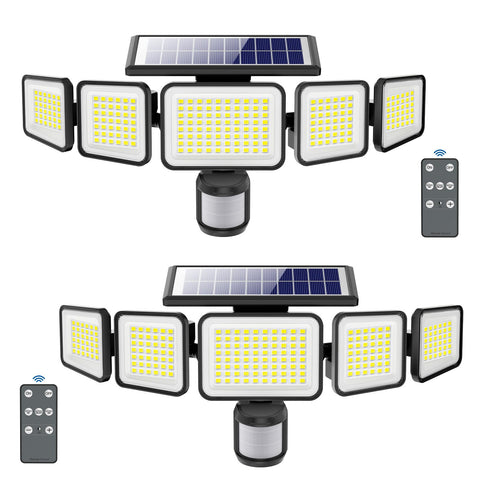 omibee 4000LM outdoor solar lights with five heads for broad coverage.