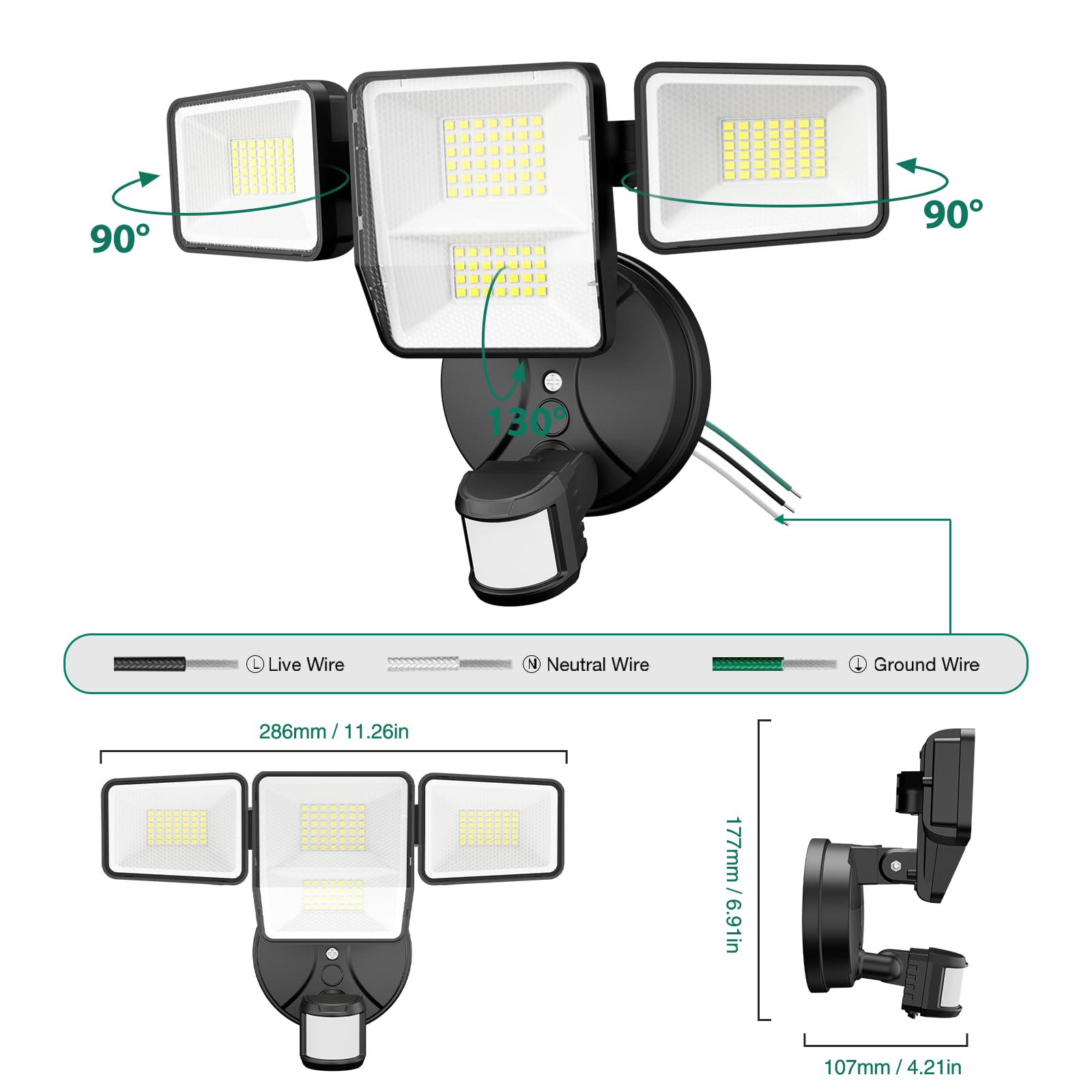 Omibee 70W flood light in dusk-to-dawn mode for automatic night lighting.