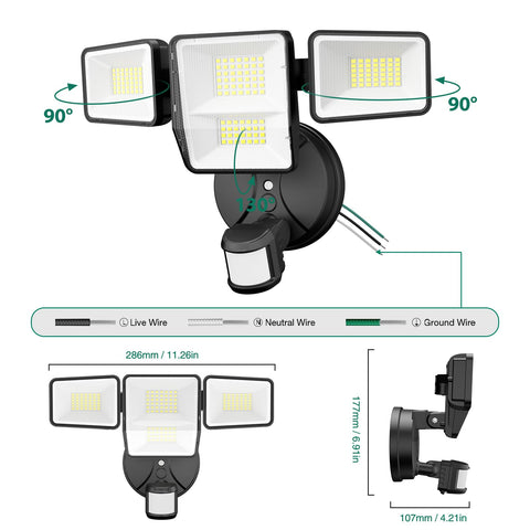 Omibee 70W flood light in dusk-to-dawn mode for automatic night lighting.