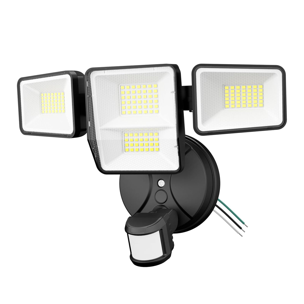 Omibee 70W security light front view with four heads for full yard coverage.