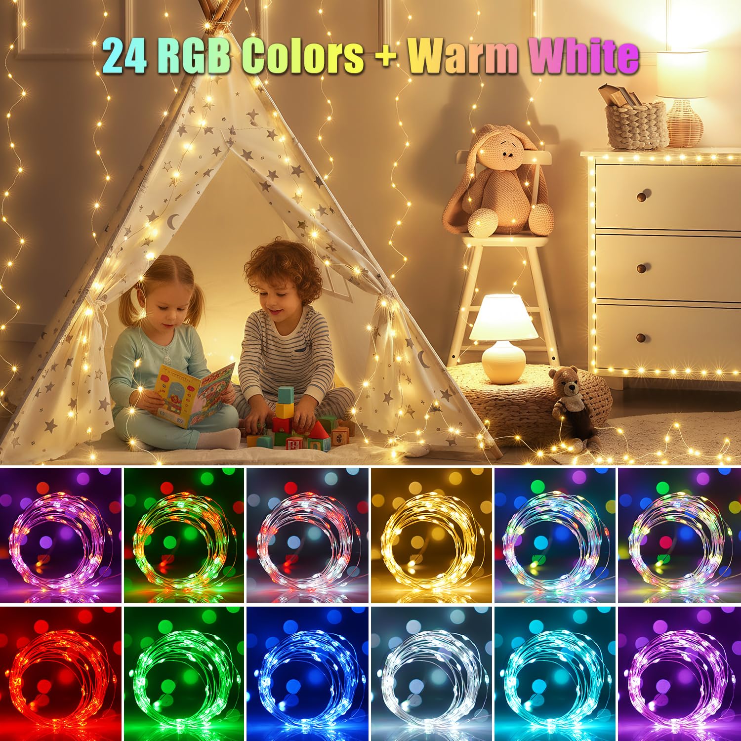 OMIKA 150 LEDs glowing RGB and warm white for vibrant mood