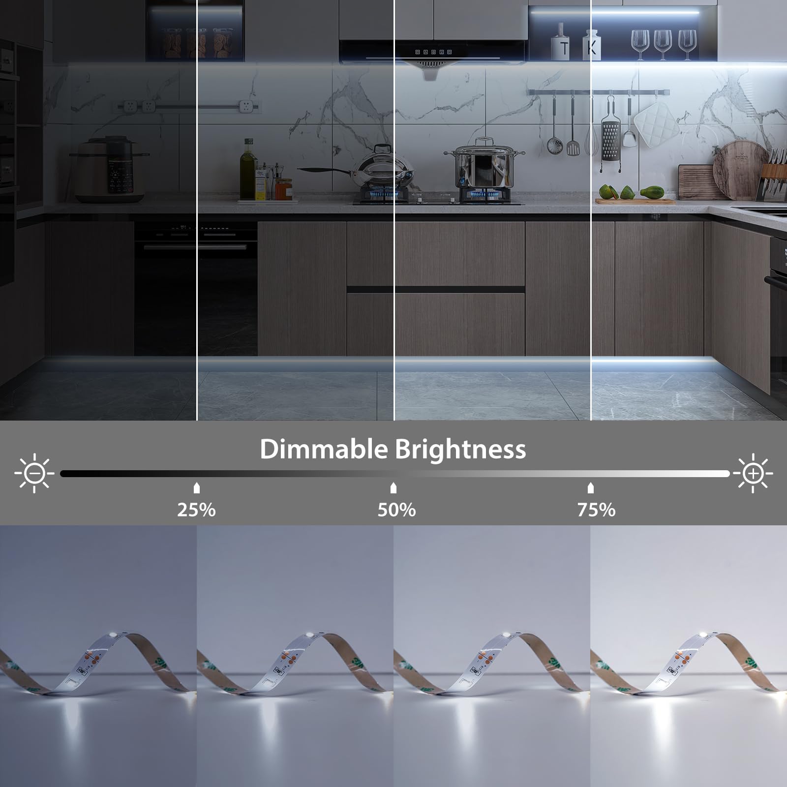 OMIKA shelves and cupboards highlighted by LED strip lighting