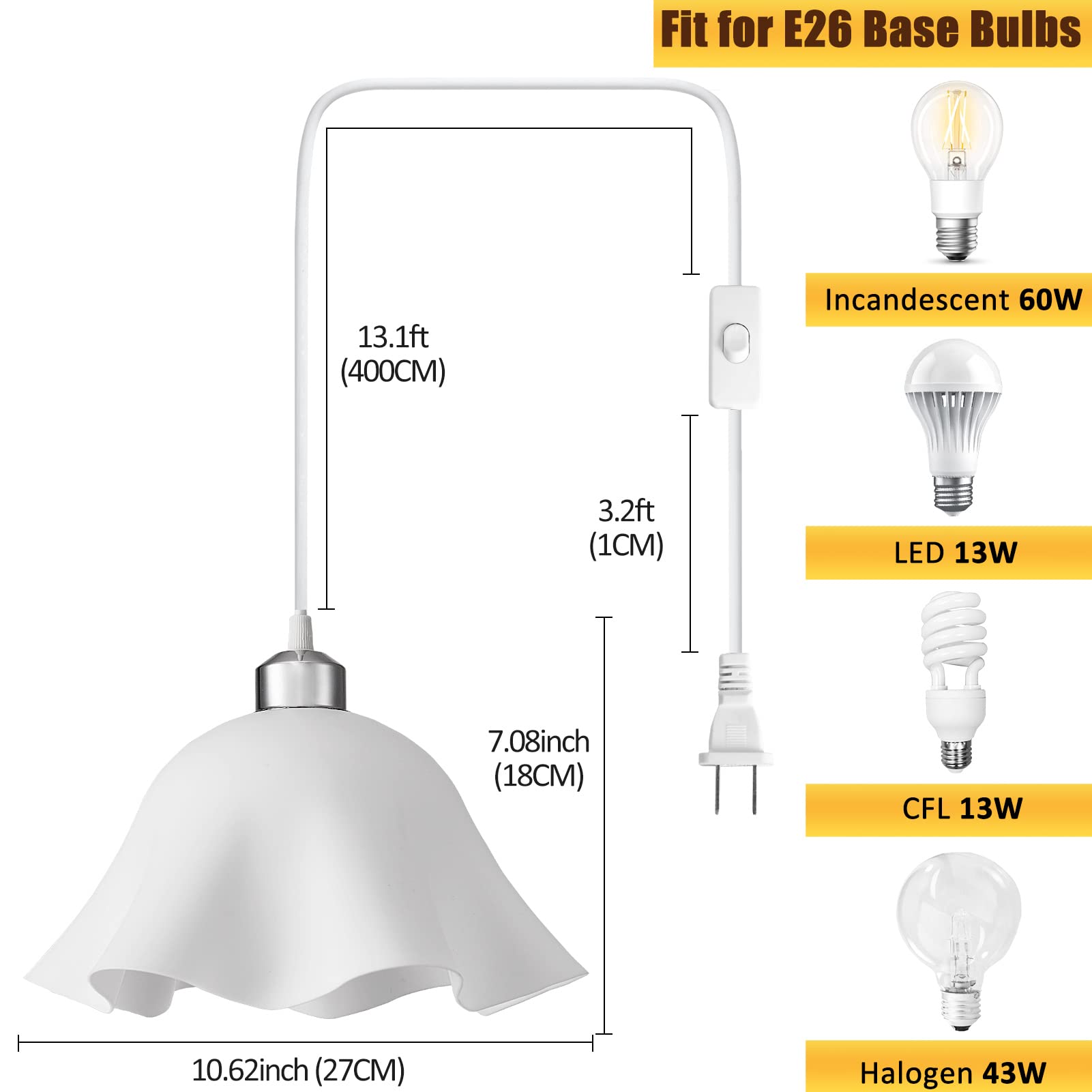 OmiSun pendant light with E26 base compatibility for diverse bulbs.