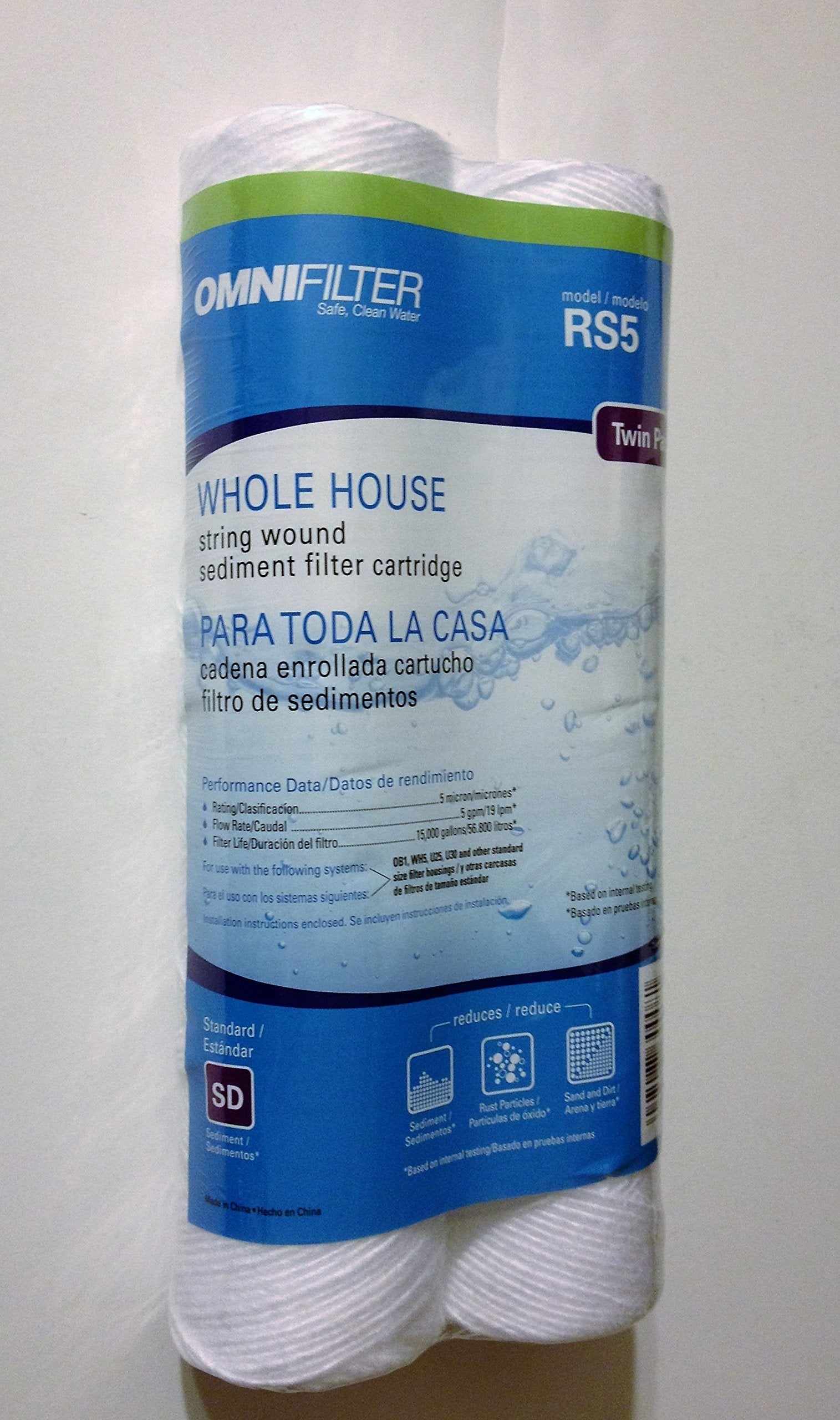 OMNIFilter RS5-DS string-wound cartridge closeup, durable construction supporting steady filtration
