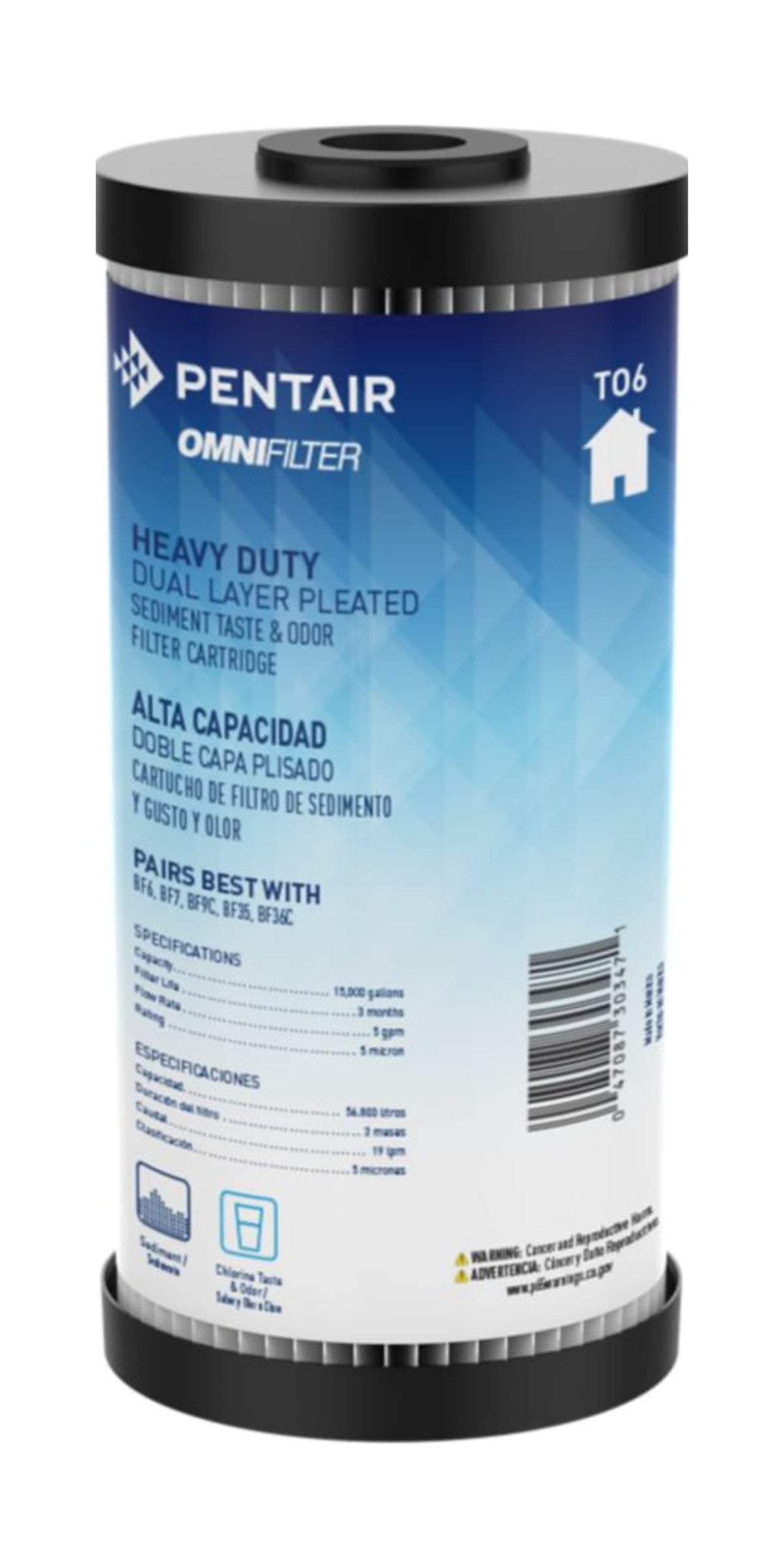 OMNIFilter TO6 carbon water filter cartridge for 10-inch housing improves taste and odor.