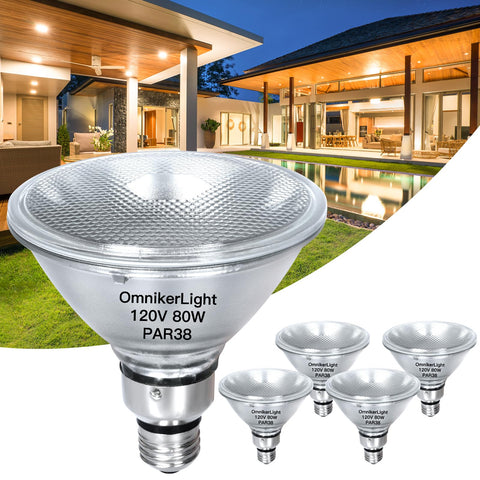Omnikerlight PAR38 flood light bulb 80W with a bright, focused beam for indoor lighting