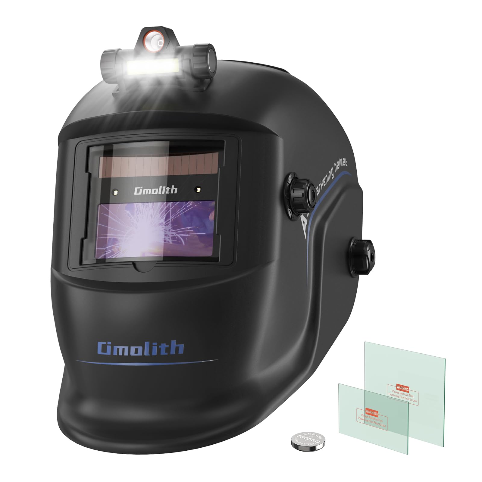 Omolith welding helmet with a large view for precise TIG and MIG work
