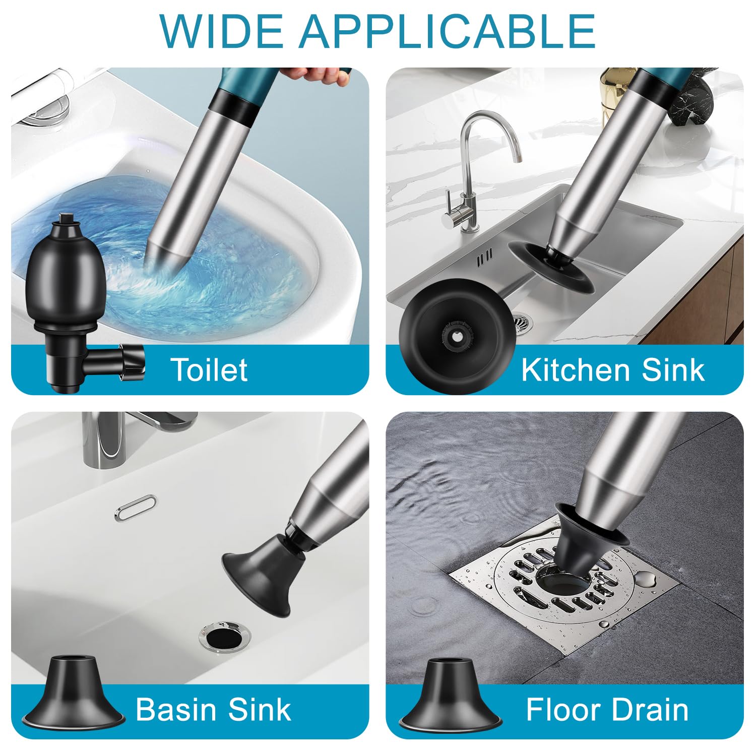 Omont gloves and toilet auger included for complete unclogging kit.