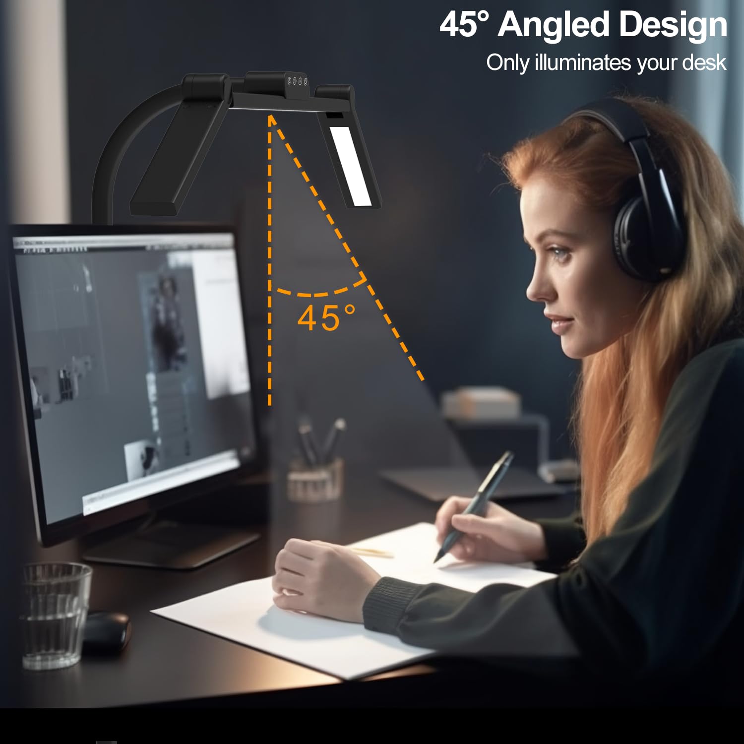 Omorepa clip-on mount keeps the lamp secure on slim desks.