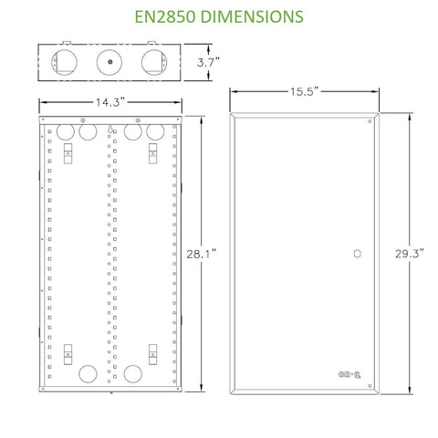 On-Q 28-inch enclosure shows drywall depth indicators for precise mounting
