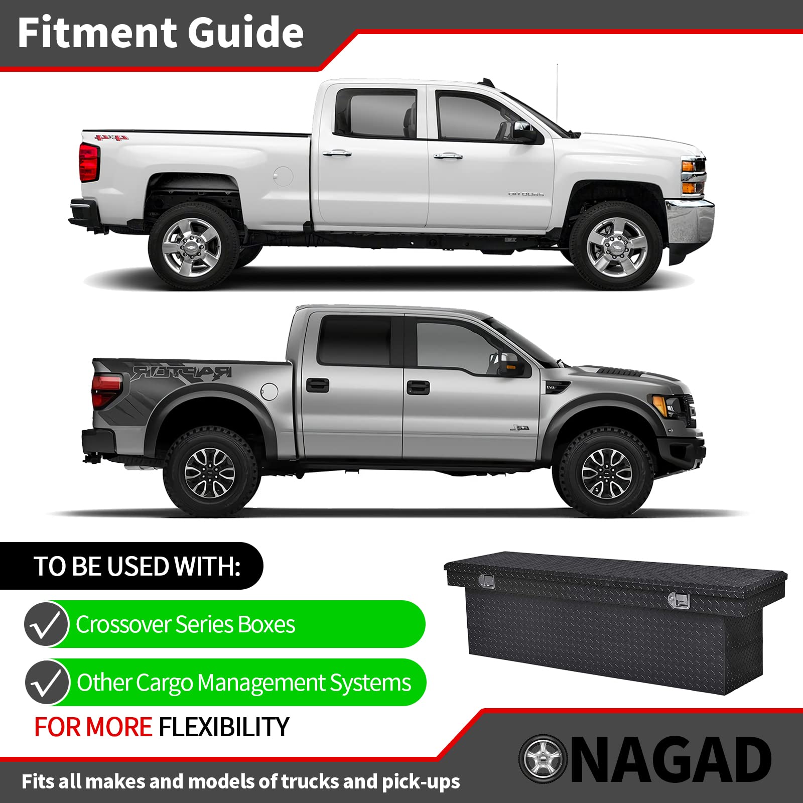 ONAGAD bed rail grip design securing toolbox mounting