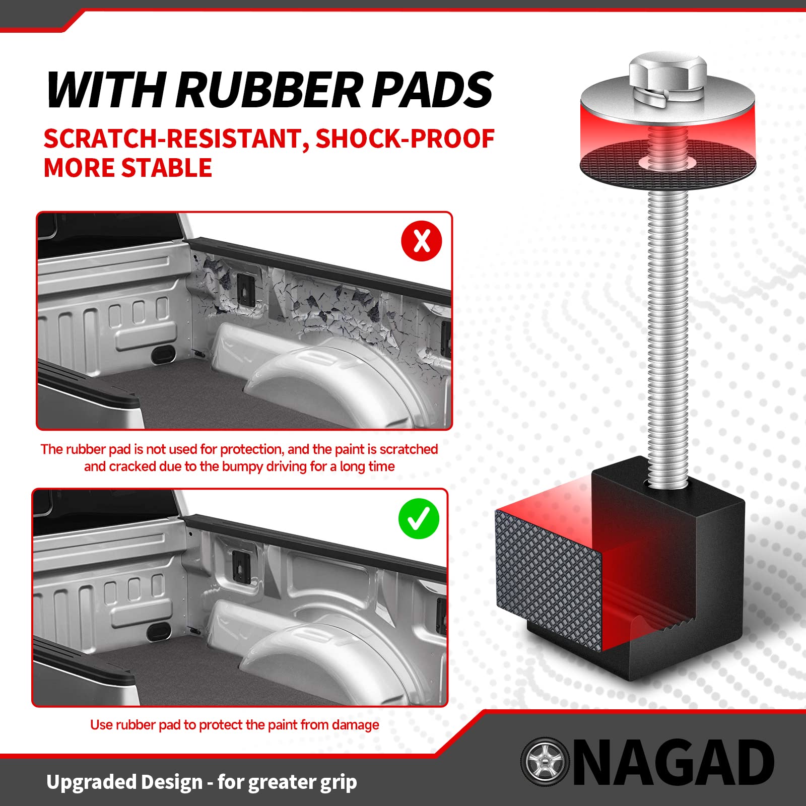 ONAGAD J-hook tie downs gripping bed rails without scratches