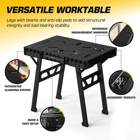 ONCUPID Express folding work table folded for compact storage after use.