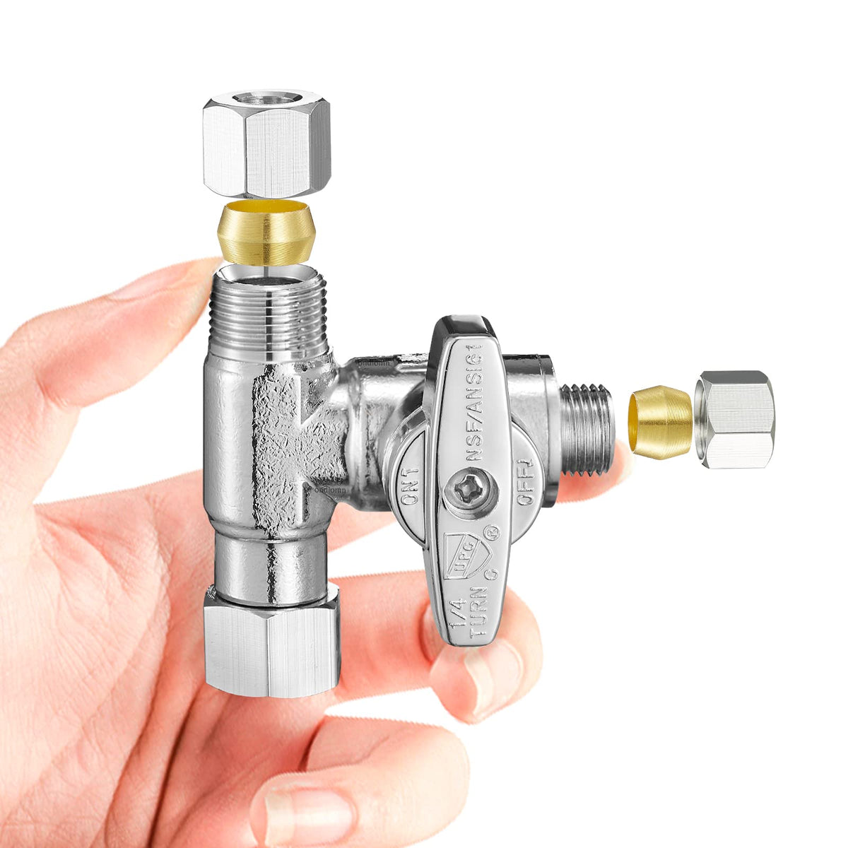 Ondiomn add-a-tee valve body in chrome finish for durable piping connections