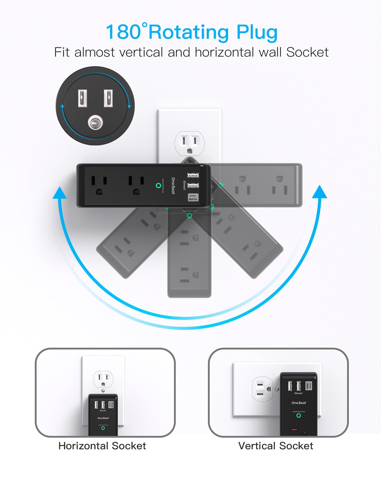 One Beat 1800 Joules surge protector guards electronics against spikes.