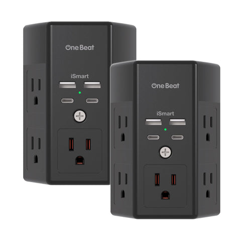One Beat 2-Pack multi-plug outlet front view showing space between ports for easy access