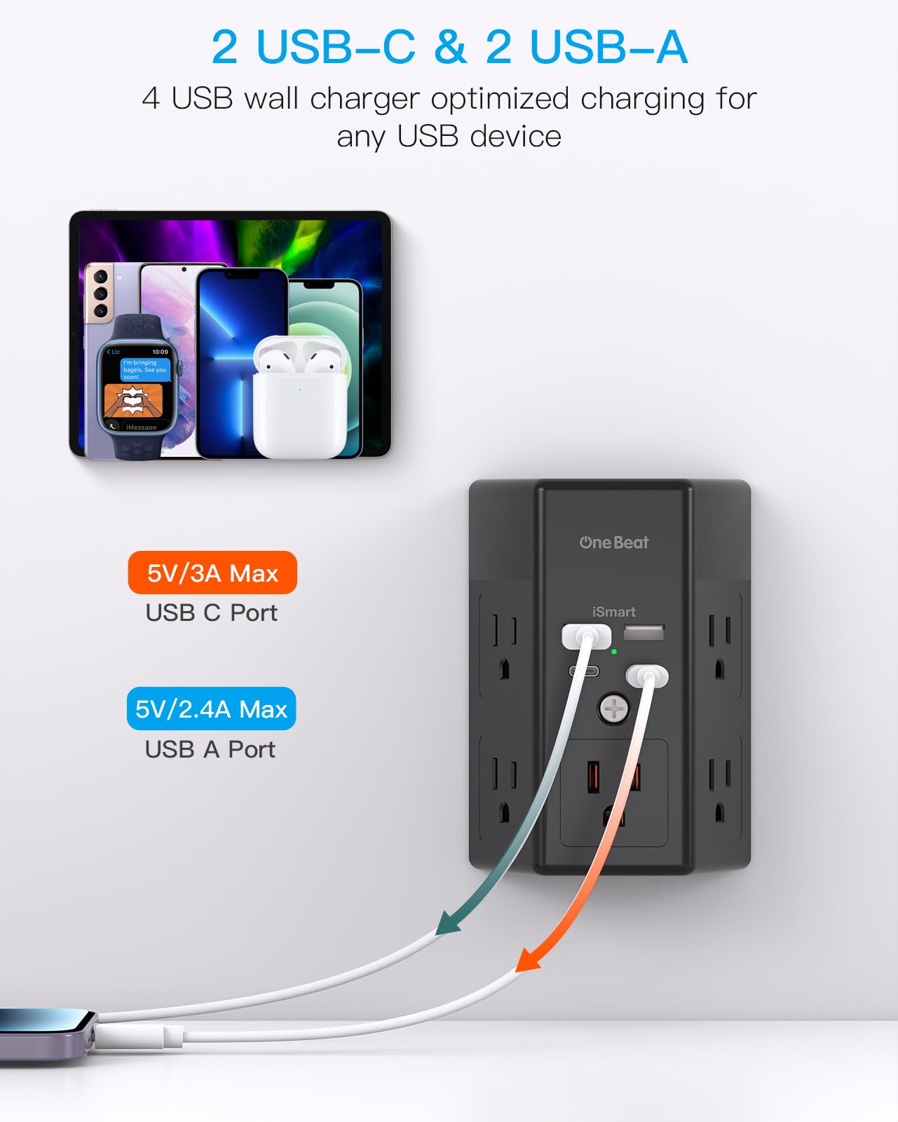 One Beat USB-C and USB-A ports enabling versatile device charging