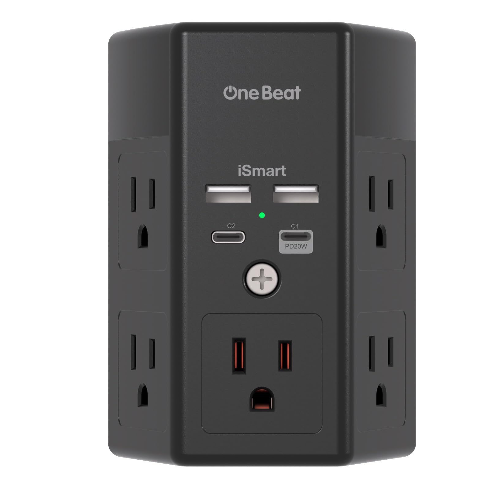 One Beat 9-in-1 outlet with 5 outlets and 4 USB ports for multiple-device charging.