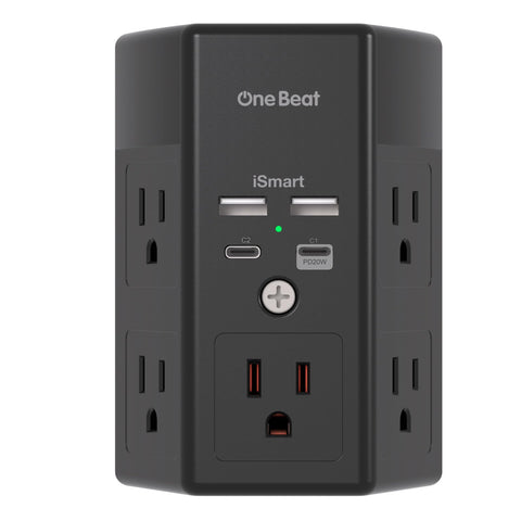 One Beat 9-in-1 outlet with 5 outlets and 4 USB ports for multiple-device charging.