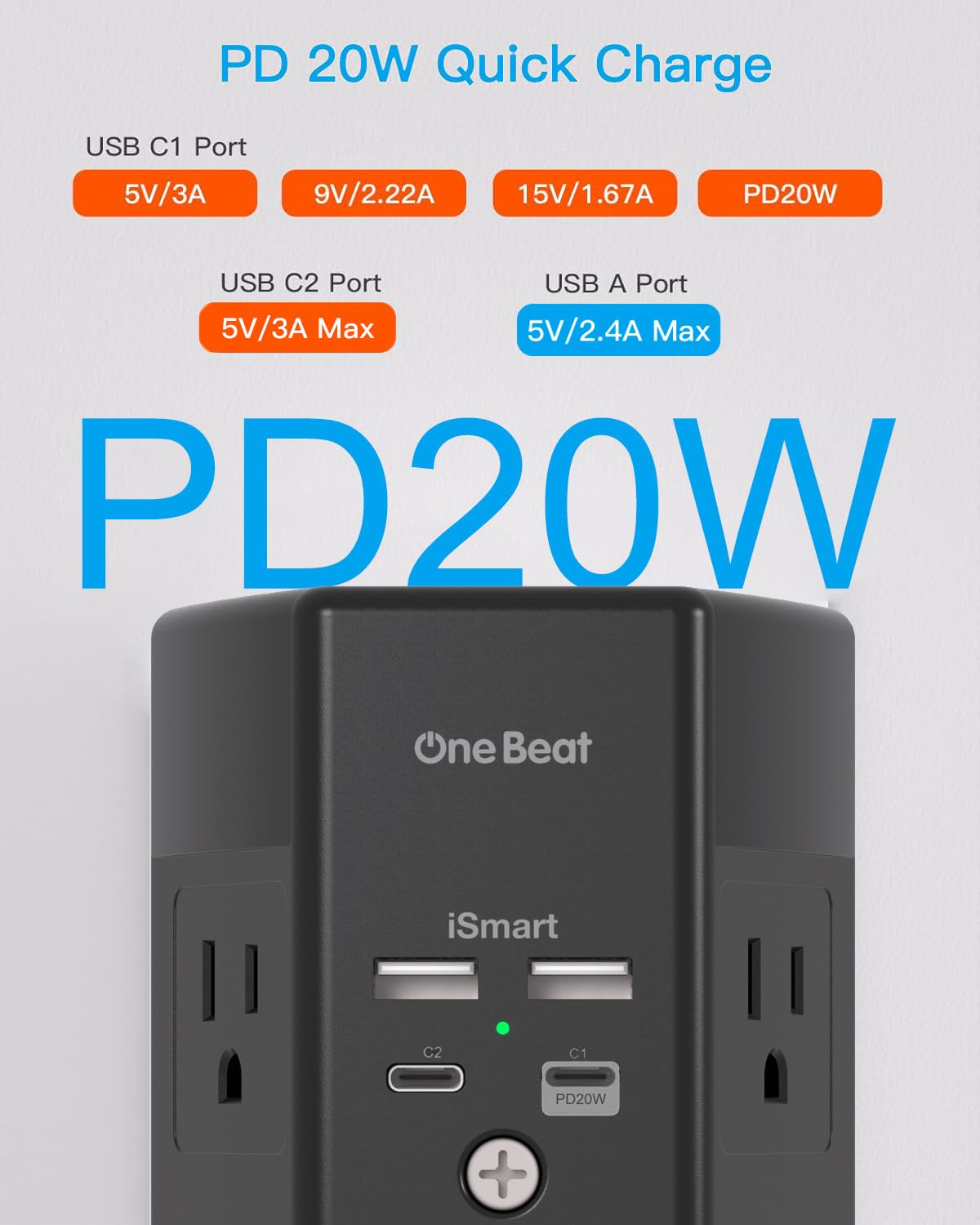 One Beat PD-20W USB-C port enables fast charging on compatible devices.
