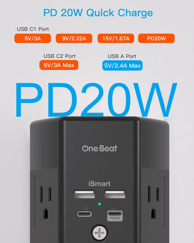 One Beat PD-20W USB-C port enables fast charging on compatible devices.