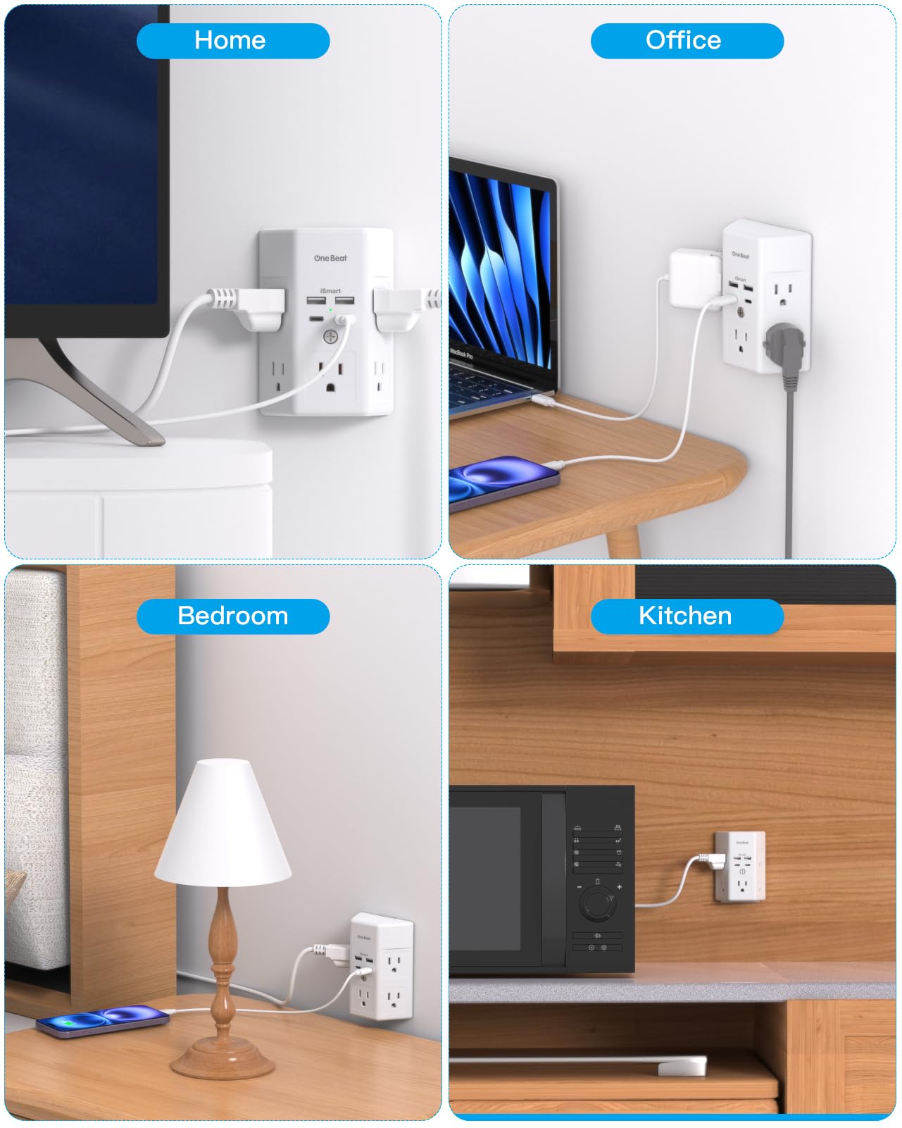 One Beat 3-sided power strip ideal for home office or dorm rooms